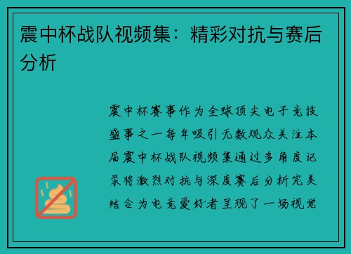 震中杯战队视频集：精彩对抗与赛后分析